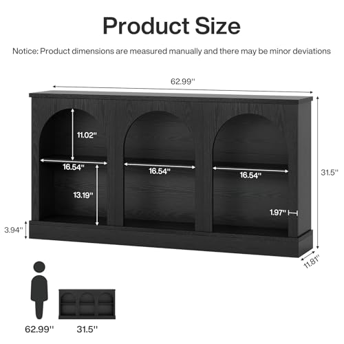 Image of Tribesigns Farmhouse Console Table, 63-Inch Long Entryway Table with 3 Tier Storage, Wooden Rectangular Sofa Table Behind The Couch for Entrance, Hallway, Living Room, Black