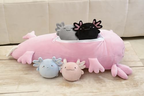 Image of Niuniu Daddy Axolotl Stuffed Animals with Babies Inside, Mommy Toy for Kids