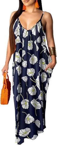 Image of Women's Casual Summer Maxi Dresses Sleeveless Adjustable Spaghetti Strap Loose Plus Size Dresses