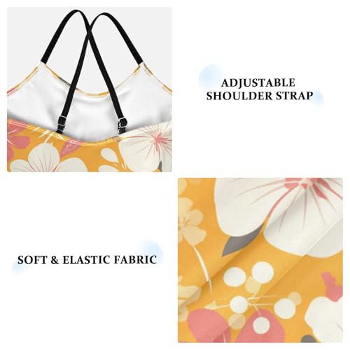 KLL Vintage Yellow Orange Floral Pattern Girls' One Piece Swimsuit Summer Swimming Suits Adjustable Strap Quick-Dry3