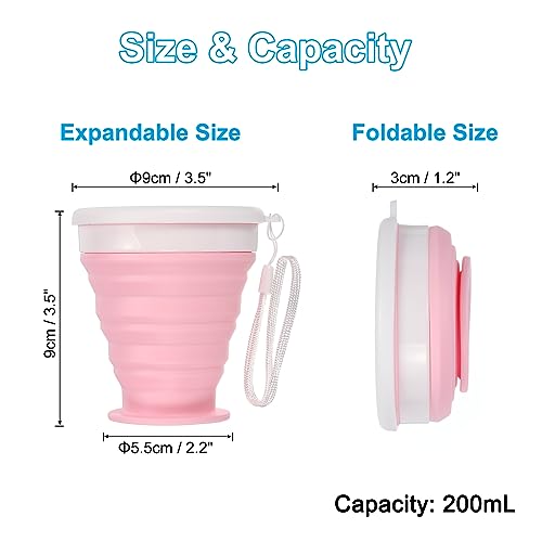 PATIKIL Collapsible Cup, 2 Pack 200mL Travel Folding Cup Silicone Portable Drinking Cup for Camping Hiking Outdoors Gray Pink - Image 2