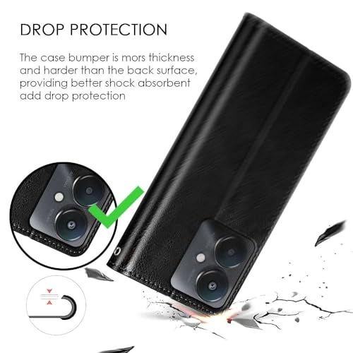 Image of WOW IMAGINE Shock Proof Flip Cover Back Case Cover for Xiaomi Mi Redmi 13C 5G | Redmi 13C 4G | Poco M6 5G | Poco C65 (Flexible | Leather Finish | Card Pockets Wallet & Stand | Black)