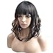 BERON 14'' Short Curly Women Girl's Charming Synthetic Wig with Air Bangs Wig Cap Included (Black Mixed Brown)