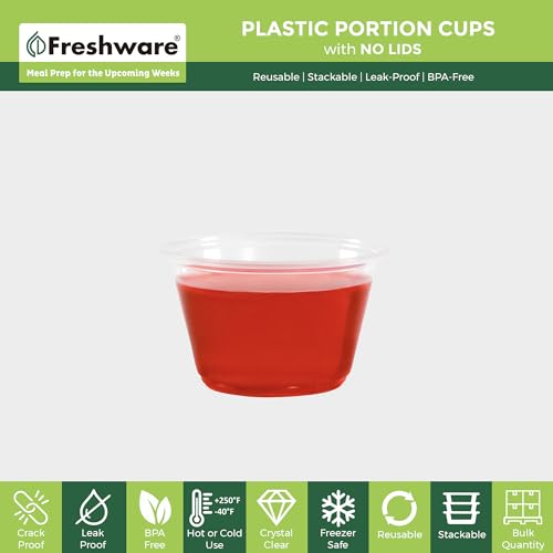 Image of Freshware Plastic Portion Cups (No Lids) [4 Ounce, 250 Count] Disposable Plastic Cups for Meal Prep, Salad Dressing, Jellos Shot Cups, Souffle Cups, Condiment and Dipping Sauce Cups