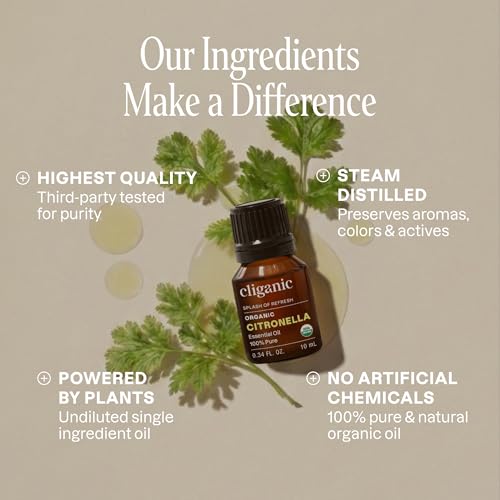 Image of Cliganic Organic Citronella Essential Oil, 100% Pure Natural for Aromatherapy | Non-GMO Verified