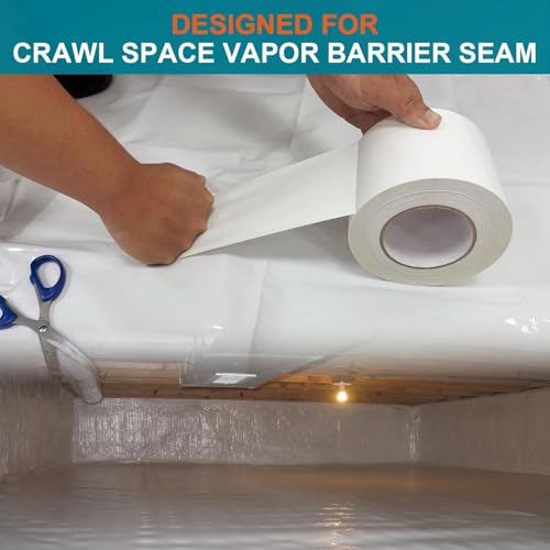 Image of Golden Fox Vapor Barrier Tape, 4 Pack 4'' x 180' Roll, 9 Mil White Polyethylene Moisture and Vapor Barrier Seam Tape for Crawl Spaces, Marine Use, Insulation Tape, Underlayment & More, Waterproofing