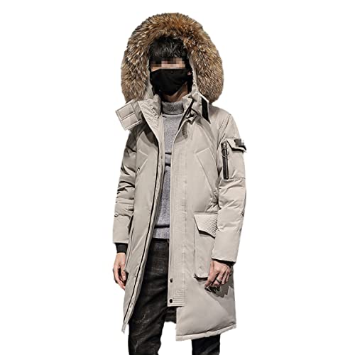 Parka en duvet de canard blanc pour homme avec col en fourrure kaki