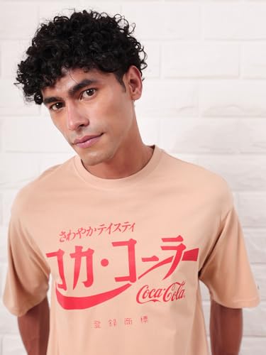Image of Bewakoof Official Coca Cola Merchandise Men's Graphic Printed Oversized Fit Half Sleeve Round Neck Cotton Jersey T-Shirt