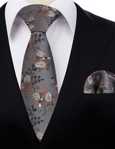 Image of Alizeal Mens 3.15inches Delicate Floral Tie with Small Flower Printed Handkerchief Set