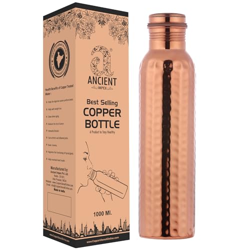 Hammered Pure Copper Water Bottle Joint Free with Ayurvedic Benefited 100% Pure and Leak Proof Bottle 33.84 US FL Ounce Capacity
