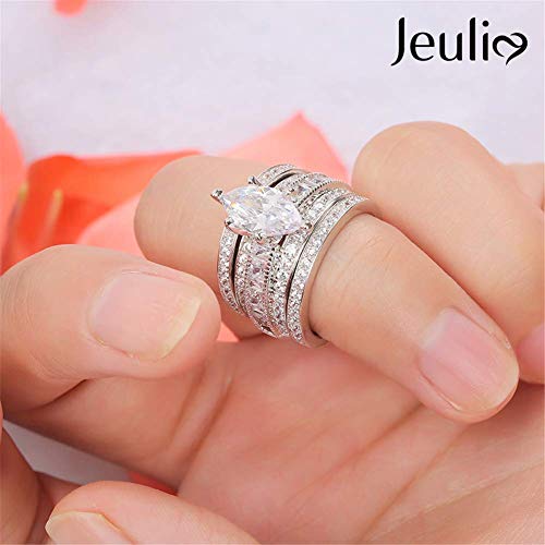 Jeulia 2 Carat 3PC Wedding Ring Set for Women Marquise Cut CZ Engagement Rings Sterling Silver Oval Cubic Zirconia Bridal Set Solitaire Diamond Anniversary Promise Rings with Jewelry Box2