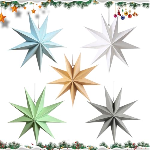 GZGXKJ 5pcs Estrellas Papel Navidad 30cm Estrella Arbol de Navidad Decoración Navideña para Arboles de Navidad Ventanas Mesas de Comedor 5 Colores