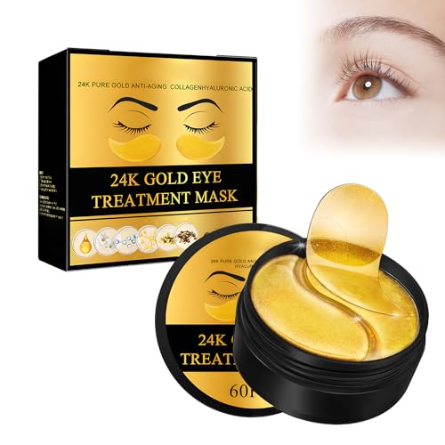60 Parches Ojos 24K Oro Con Colágeno, Parches Ojos Bolsas Y Ojeras, Parches Antiarrugas Mejorar Las LíNeas Finas,Hidratante Anti Edad, Máscara Contorno de Ojos Para Mujer Y Hombre