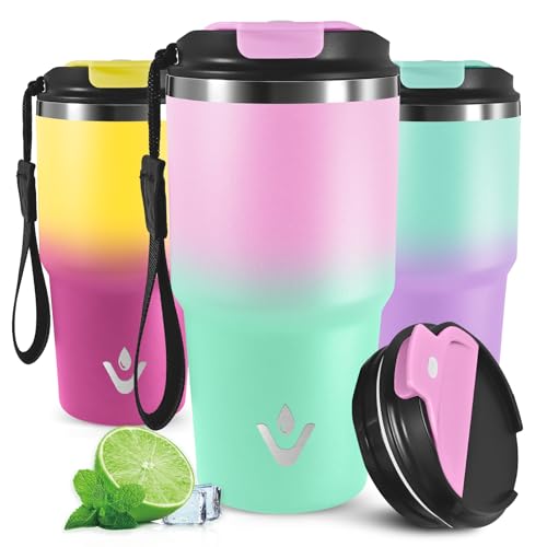 Mujigaga Vaso Termico 600ml, Vaso Termo Cafe para Llevar, Doble Pared Aislante, Aislada al Vacío Taza Termica para Frío y Caliente, Antigoteo Taza Termo, para Coche Camping, Yoga y Deportes