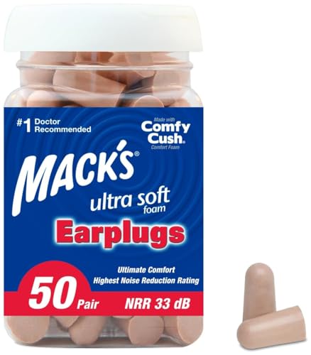 Mack's Ultra Soft Foam Earplugs, 50 Pair - 33dB Highest NRR, Comfortable Ear Plugs for Sleeping,...