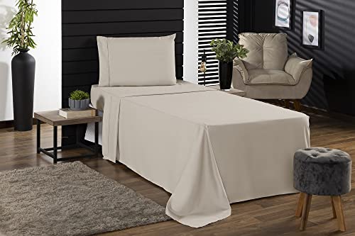 Jogo de Cama Classic Solteiro Percal 400 Fios Ponto Palito 03 Peças, Antiácaro, Anti-pilling com Toq