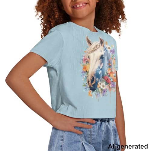 Image of Cute Crop Tops for Girls Short Sleeve Summer T Shirts Fashion Graphic Tees Crew Neck Pullover Tee 5-14 Years