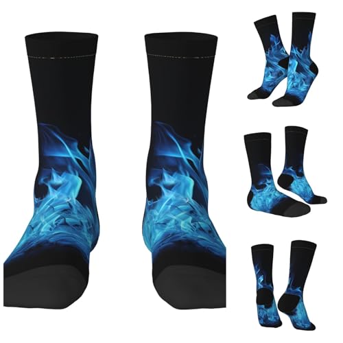 LZQPOEAS Blue Flame Athletic Socks Unisex Cushioned Crew Socks Hiking Running Calf Sock Soft Above Ankle Sock