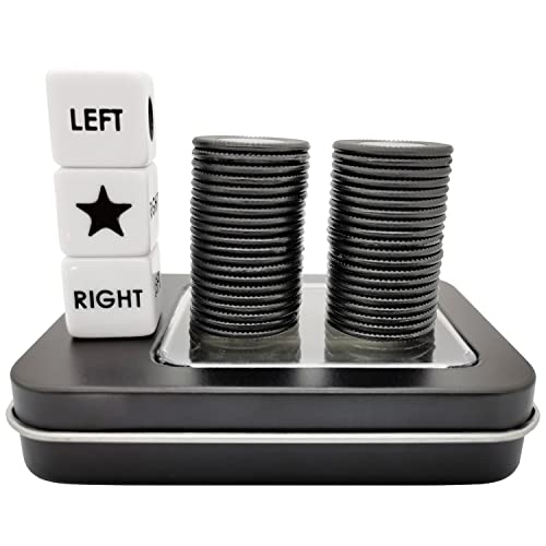 Ahoper Left Right Center Dice Game Prime Set with 3 Dices + 40 Chips.Left on The Product Means Pass 1 chip to The Left, Right on The Product Means Pass 1 chip to The Right. (Black)