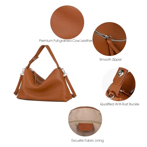Image of DONNAIN Premium Full-Grained Leather Crossbody Bags for Women, Slouchy Shoulder Bag with Adjustable Strap and Tote Handbag