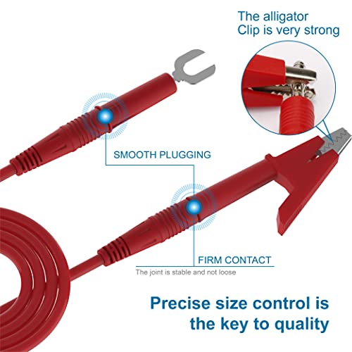 Image of Banana Plug Alligator Clip Pure Copper Fork Test Lead, Stackable 3.3ft Multimeter Flexible Test Lead Wire Cable with Protective Jack Copper Clamps for Electrical Testing (8pcs Pack)
