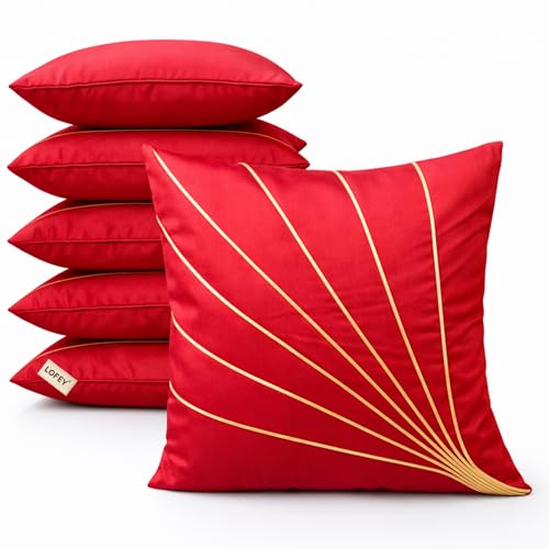 Image of LOFEY Dupion Silk Cushion Cover, 16 x 16 Inch (40 x 40 cm), Decorative Sofa Pillow Cover, Zipper Closure (2, Red)