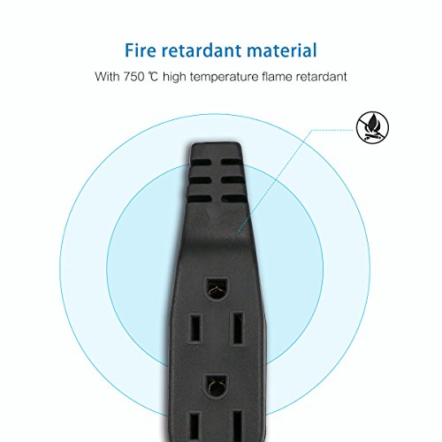ClearMax 3-in-1 Electrical Power Outlet 3 Conductor Wire Extension Cord; 3 Prong Space Saving Flat Head Plug for Indoor and Outdoor Use; 15 Feet; Black (Pack of 2)