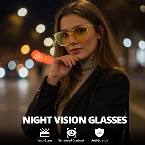 HASFOX® Night Vision Driving Glasses for Men Women Anti Glare Polarized Night Time Glasses Yellow Lens UV Protection H18512