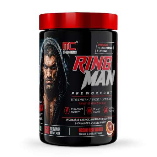 Image of Muscle Club Ring Man Pre Workout Ocean Red Water Flavour | AMP Powered | By The Great Khali | High Stim Pre workout with 2000mg Beta-Alanine & 200mg Caffeine | Energy & Focus Booster