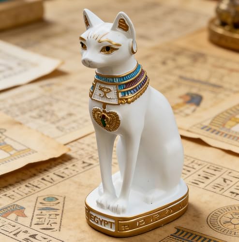 Estatua Egipcia Gato Bastet Figura Decorativa Blanca 5.1 in