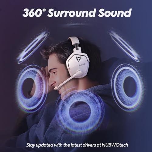 NUBWO G06 Dual Wireless Gaming Headset with Microphone for PS5, PS4, PC - 23ms Low Latency Audio - 100-Hour of Playtime - 50mm Drivers (White-Black) - Image 5
