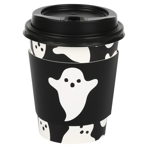50Pcs Halloween Ghost Disposable Coffee Cups with Lids and Sleeve...