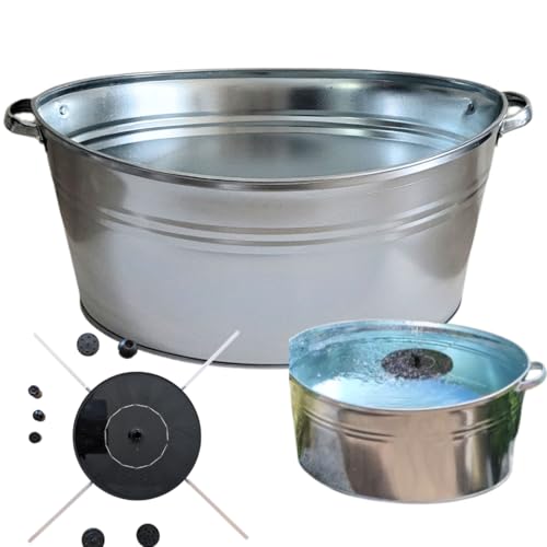Storm's Gartenzaubereien Zinkwanne 40Lmit Solarbrunnen Zinkbehälter für Garten und Balkon Solar Teichpumpe mit Abstandhalter Wasserspiel für Vögel Mini-Teich Dekoration