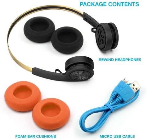 JLab Audio Rewind Icon Wireless Retro Headphones | Bluetooth 4.2 | 12 Hours Playtime | Custom EQ3 Sound | Music Controls | Noise Isolation | with Microphone | Throwback 80s 90s Design | Black / Gold