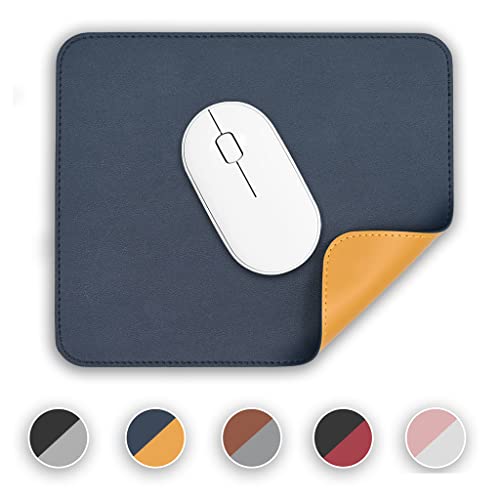 Image of Aropana Mouse Pad, Reversible Dual Color Vegan Leather MouseMat for Wireless and Wired Mouse Anti Fray with Stitched-Edges for Office and Home (25cm x 21cm - Blue /Yellow)