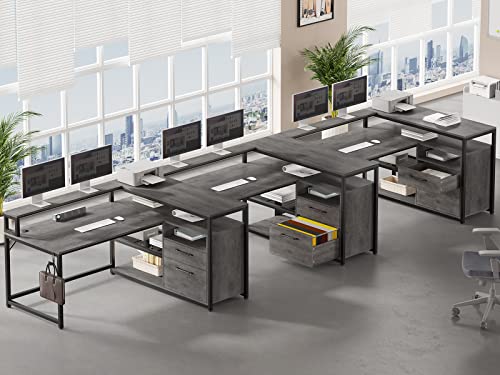 Image of SEDETA L Shaped Gaming Desk, 59 inch Home Office Desk with Drawers, Gaming Desk with LED Lights, Corner Desk with Headphone Hook and Monitor Shelf, Grey