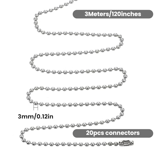 Image of 120 Inch Pull Chain Extension, Light Pull Chain, Extra Long Rust Proof Roller Shade Bead Chains with 20 Connectors for Ceiling Fans and Light Fixture, Silver