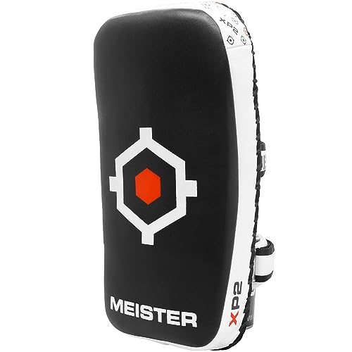 Meister XP2 Almohadillas Tailandesas Curvas Profesionales para Kickboxing y MMA - Cuero de Vaca X-Grosor - Negro - Almohadilla Individual