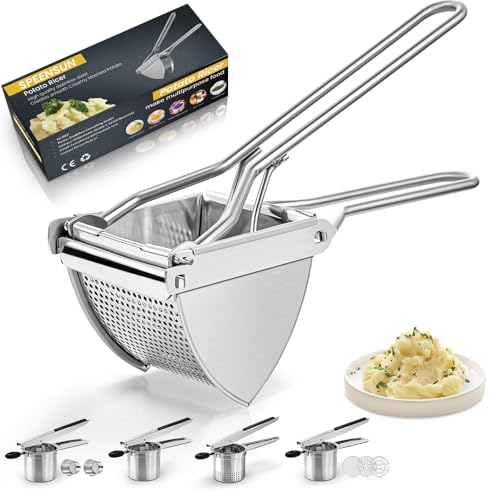 Image of Potato Ricer, Larger 22 oz Heavy Duty Potato Masher Stainless Steel Make Fluffy Mashed Potatoes, Easy to Clean and Comfort Handle Ricer For Mashed Potatoes for Baby Food, Fruit juices