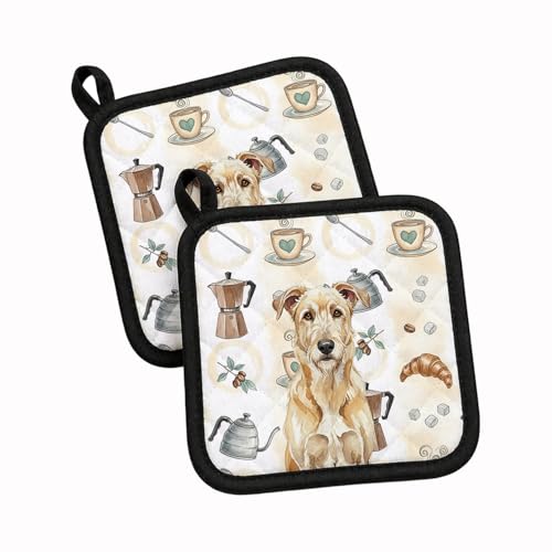 Caroline's Treasures Wheaten Irish Wolfhound Coffee Bar Pair of Pot Holders Pair 7.5x7.5 Quilted Insulated Hot Pads Decorative Kitchen Gift Made in USA