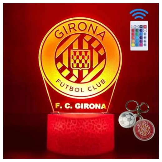 PAGAMADU Lámpara LED 3D decorativa futbol con 16 colores y control remoto. Regalo niños y adultos. Lampara Escudo de futbol. Vive la magia de tu equipo en tu habitación. Regalo llavero (Girona)