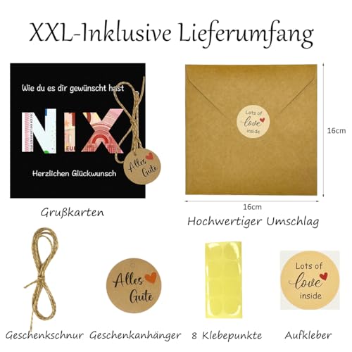 JOYEASE Geldgeschenk Verpackung mit Umschlägen als Grußkarte NIX - Nichts gewünscht für Geburtstag Reisen Urlaub Hochzeit - Individuelles Lustige Geschenke für Männer und Frauen