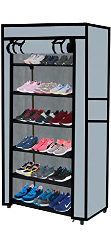 Image of Multi Utility 6 Layer Shelf Collapsible Metal Pipes with Non-Woven 100GSM Fabric Cover for Shoe /Cloth /Toy /Books Rack (Grey, Metal)