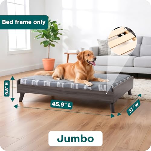 Image of Furhaven (Old Version) Elevated Dog Bed Frame for 44 inch x 35 inch XL Dog Beds, Easy Assembly - Mid-Century Modern Bed Frame - Gray Wash, Jumbo /XL