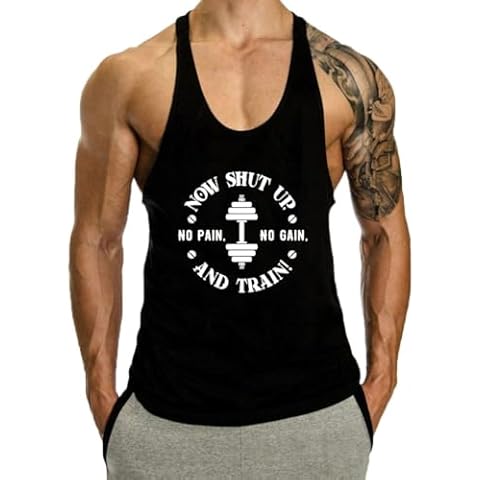 InleaderAesthetics Men's Gym Tank Tops Y-Back Stringer Bodybuilding Sleeveless T-Shirts - Black-XL Cover