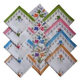 JSV Cotton Flower Printed Hanky for Women Hand Napkins for Girls pack of 12 Ladies Hanky | Multicolor Lady Handkerchief || yh93-image-48