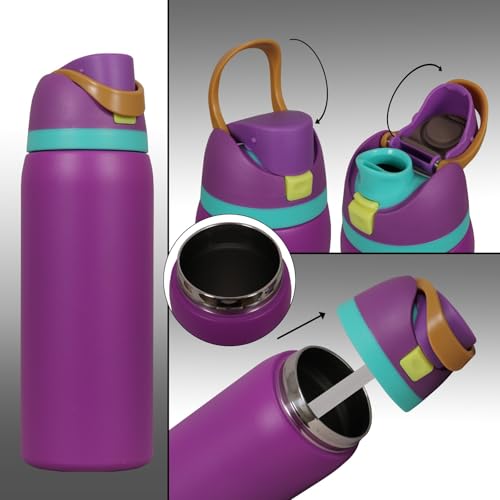 Image of FreeSip Gym Water Bottle with Straw & Chug Lid - Leak Proof Push Button Opening, BPA Free, Large Capacity Sports Bottle with Carry Handle (Valvet Purple, 960 ML)