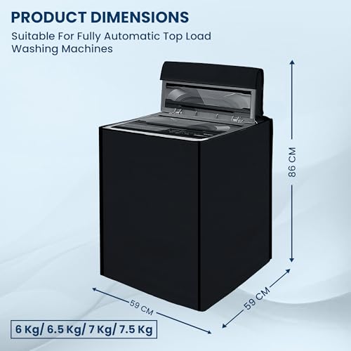 Image of Robustt Top Load Fully Automatic Washing Machine Cover for 6 kg, 6.5 kg, 7kg & 7.5 kg (Black) | Waterproof & Dustproof Polyester Fabric with Zipper | Protection Cover | 59 x 59 x 86 cms