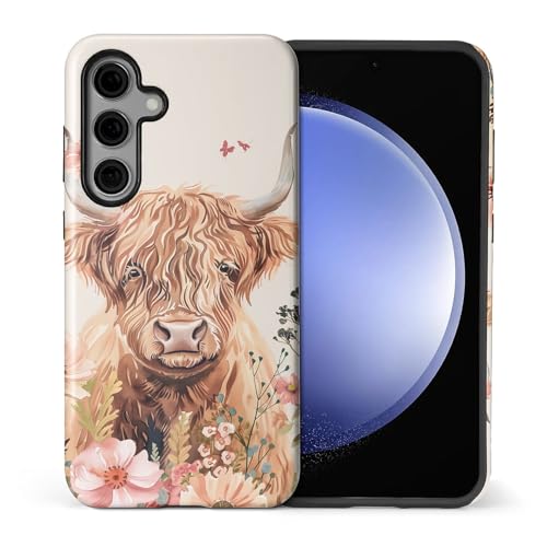 Coque amusante Samsung S24 imprimé vache des Highlands fleur