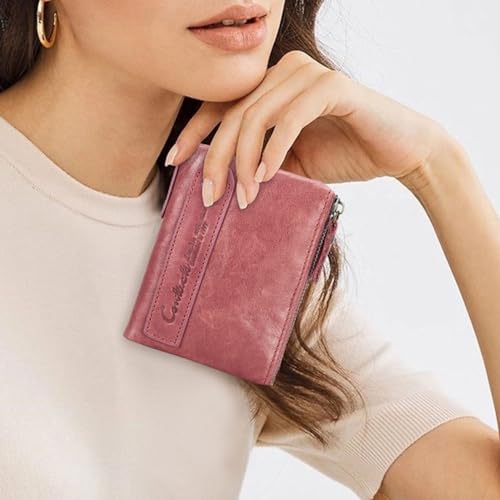 CONTACTS Soft Leather Wallet for Women Small Bifold Coin Purse Double Zipper Card Holder with RFID Blocking (Rose Tan)2